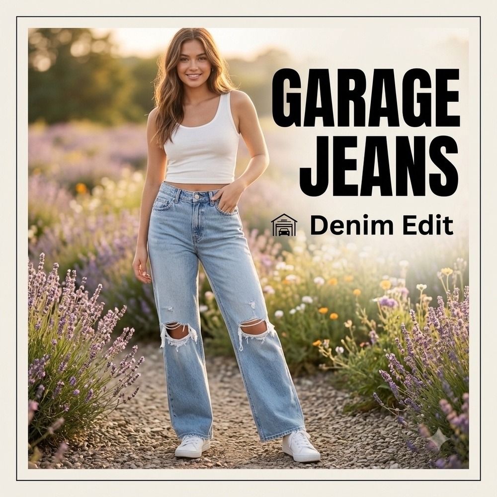 Garage High Waisted Wide Leg Distressed Denim Jeans Light Wash Blue Size 25"